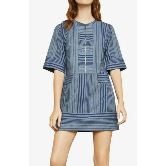 BCBGMaxAzria Dresses & Skirts - BCBGMaxAzria Tonal Canyon Short Sleeve Stripe Tunic Shift Dress Blue XXS NEW #H